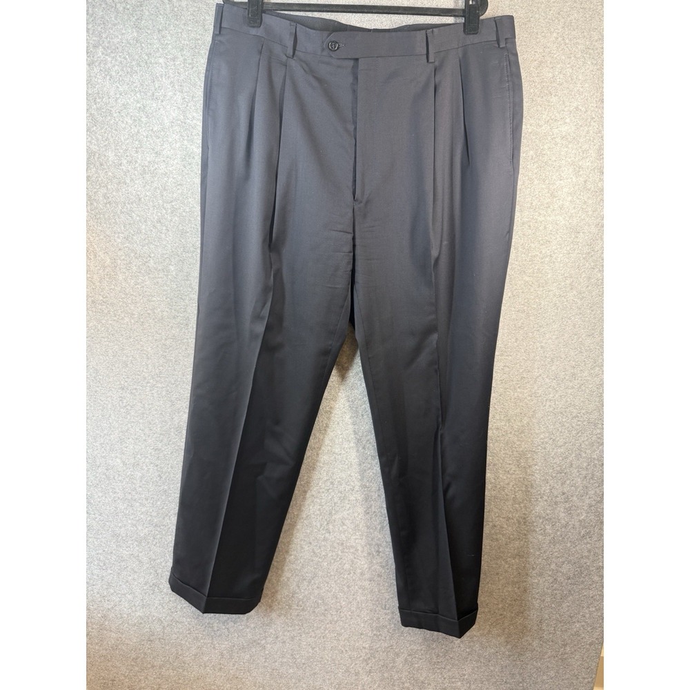 Mens Dress Pants Black Pleated Cuffed Hem Approx 40x32 Classic Fit Trousers